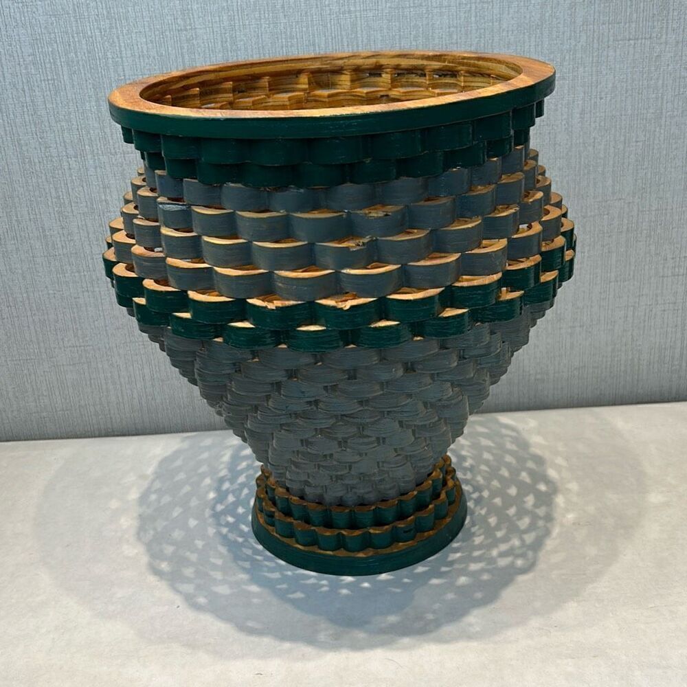 Vintage Handcrafted Wooden Decorative Tornado Bowl Vase Scroll Saw Scalloped